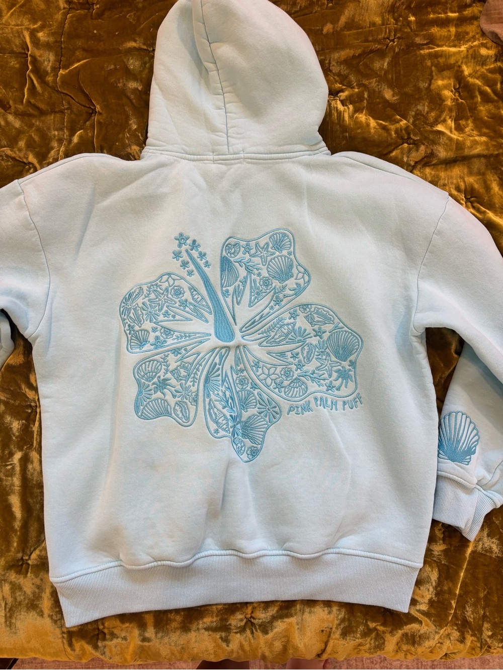 Light Blue Palm-Graphic Pullover Hoodie - Picture 5 of 5